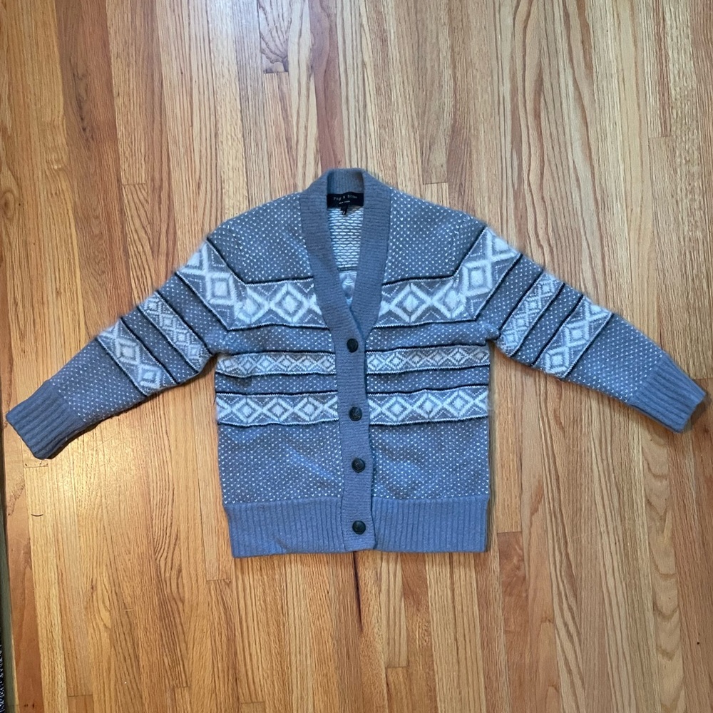Rag & Bone Gray Fair Isle Cardigan Sweater